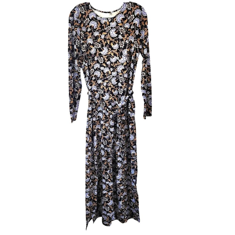 Garnet Hill Black Gold Purple Floral Maxi Green Cotton Dress Size Medium